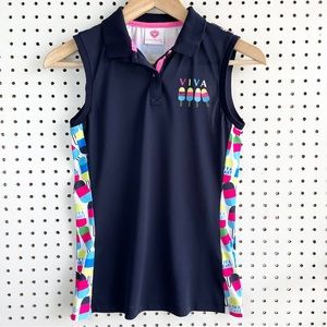 Viva Heart Sleeveless Popsicle Print Golf Polo Shirt Size 35/XS Blue Pink